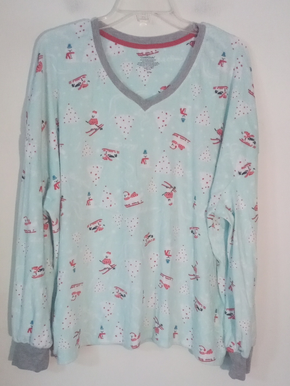 *  Cuddl Duds Light Green Snowman Print Pajama Top XXL New NWOT